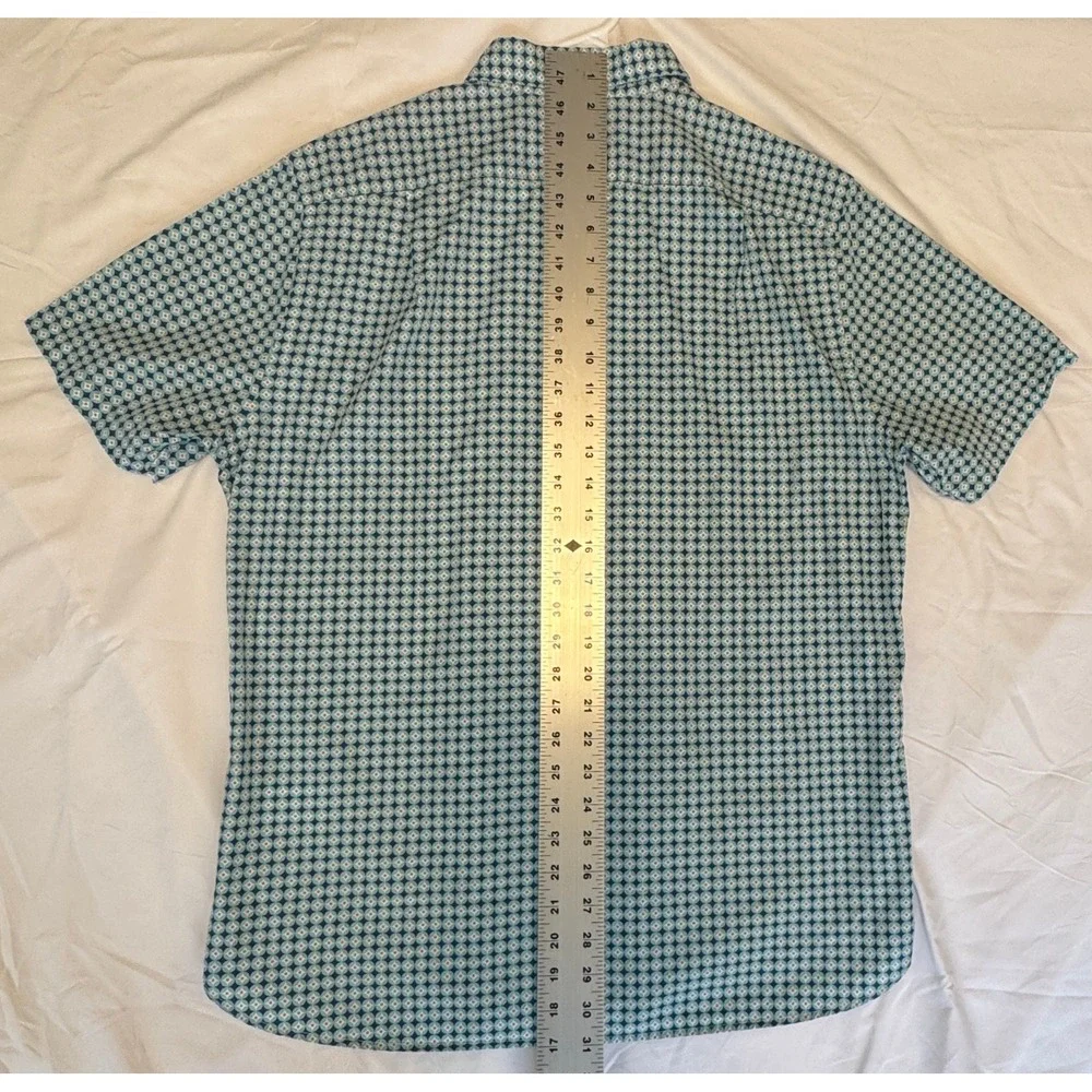 Psycho Bunny Mens Pima Cotton Geometric Print Short Sleeve Button Down Shirt L